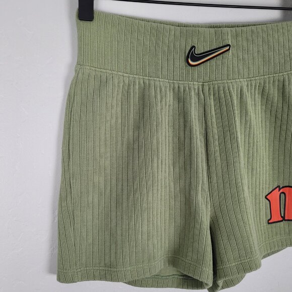Nike Shorts Knit Cotton Slim Fit Ribbed DJ5359-386 Oil Green Size XS - Picture 4 of 11